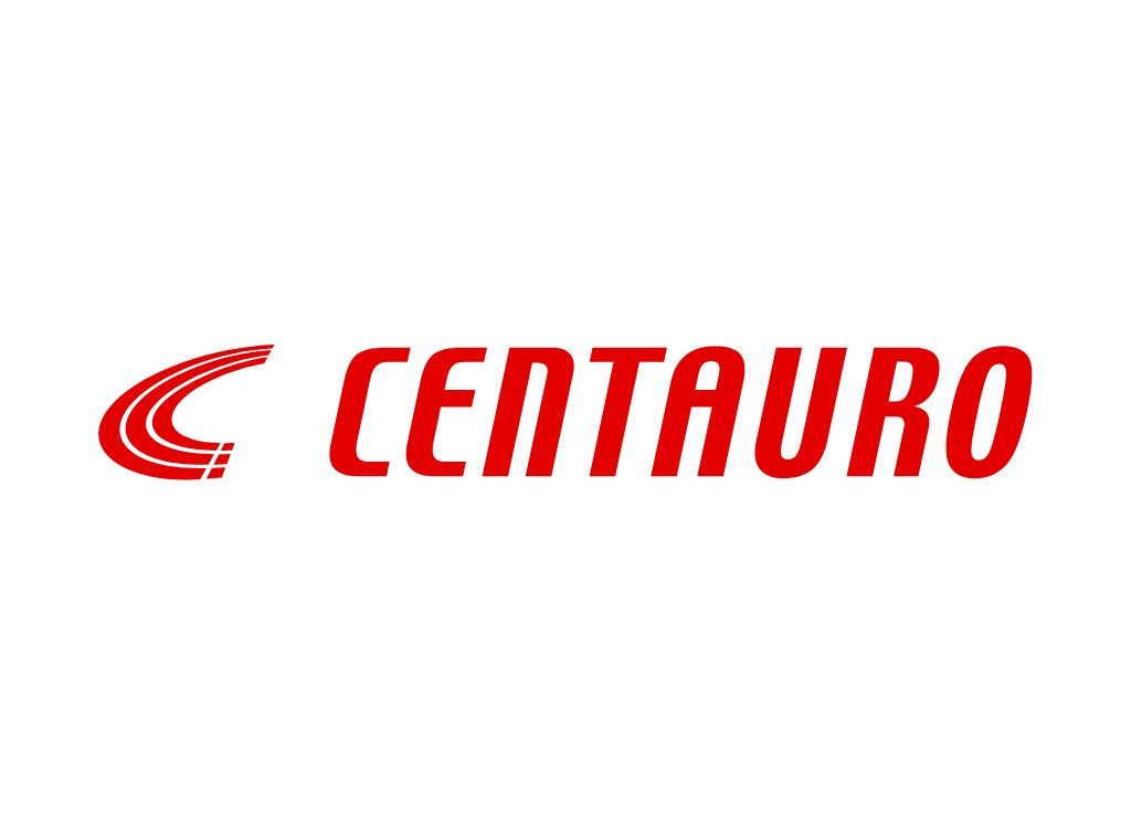 Logotipo da Centauro com a letra C estilizada em vermelho ao lado do nome 'CENTAURO' em letras maiúsculas vermelhas.